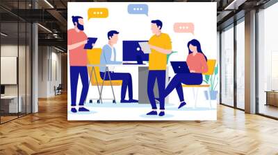 Office teamwork talk - People talking together at work, discussing and solving problems. Workplace communication concept vector illustration with white background Wall mural