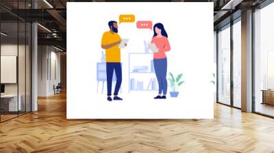 People talking collection - Set of illustrations with businesspeople having conversation and dialogue about business and work. Flat design vectors with white background Wall mural