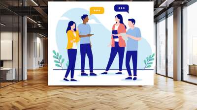 Stand up meeting - Business team of people having a discussion while standing. Flat design vector illustration with white background Wall mural