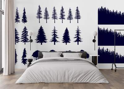 Tree and forest silhouettes - Vector illustration collection of trees and wilderness objects to create your own nature scene. Wall mural