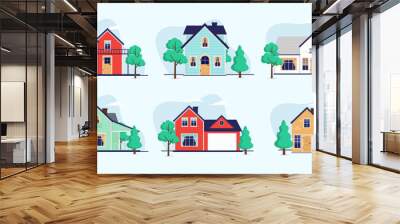 Vector house collection - Set of house designs in front view. Flat design illustration Wall mural