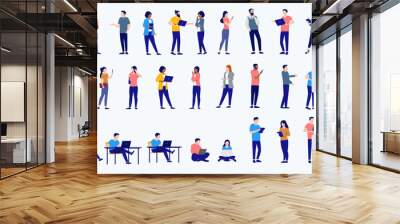 Vector office business people collection - Bundle of flat design illustrations with businesspeople characters in various poses working on computers, talking, standing and sitting Wall mural