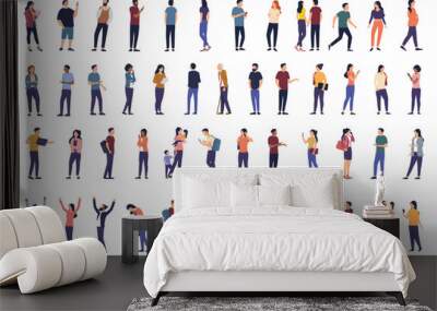 Vector people bundle collection - Set of illustrations with various diverse casual flat design characters in side view doing regular normal day activities and poses Wall mural