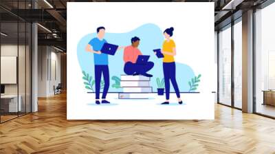 Work talk and discussion vector set - Illustrations with team of people talking and and working in office in casual business clothes. Office work concept in flat design with white background Wall mural