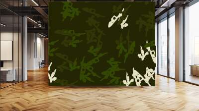 Forest camouflage of various shades of green and white colors Wall mural