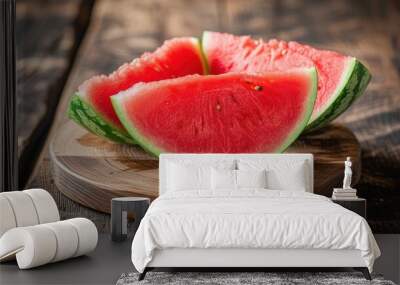 watermelon slices on wooden table Wall mural