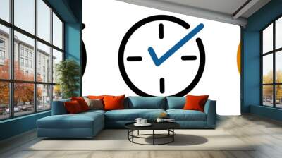 Check mark on clock vector icons. Real time protection vector signs Wall mural