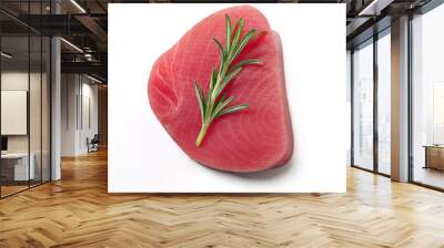 Raw tuna steak with rosemary isolated on white Wall mural