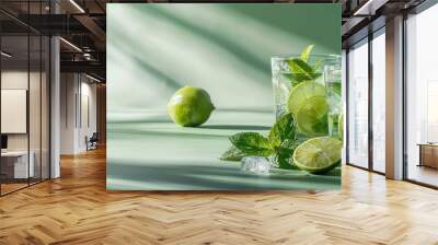 Refreshing mojito cocktail on a light green background Wall mural