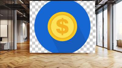 Dollar paper money icon, symbol on color background. Vector isolated design Wall mural