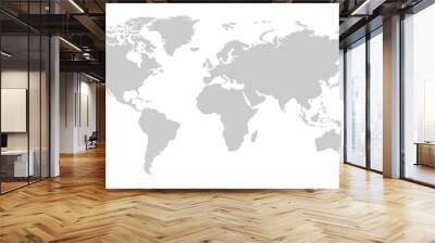 one color grey world map isolated on transparent background. World vector illustration Wall mural