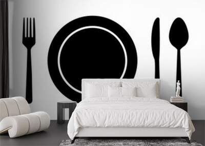 Spoon, fork,knife, and plate icon isolated on white background. Trendy tool design style Wall mural