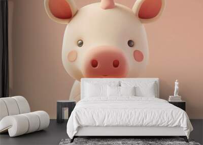 Adorable baby pig toy figurine with a cute and playful design, set against a soft pastel background. Perfect for children's decor or gifts. Wall mural