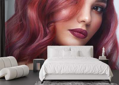 Beautiful girl with multi-colored hair and classic make-up and hairstyle. Beauty face. Wall mural