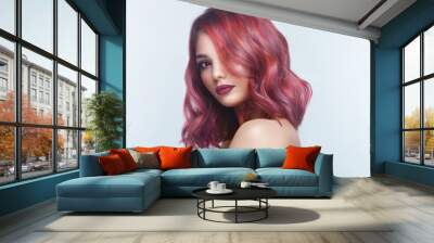 Beautiful girl with multi-colored hair and classic make-up and hairstyle. Beauty face. Wall mural