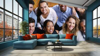 Portrait, staff and group with collaboration, career and partnership with happiness, startup success and teamwork. Face, coworkers and team with profit growth company development and professional Wall mural