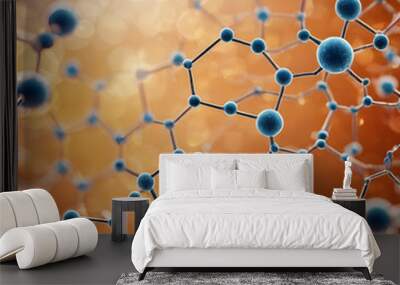  Network structure chemical bonds in molecular level of lines and points, dots and connections.  AI generated image, ai Wall mural