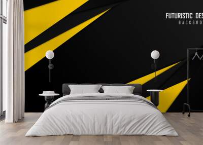 Abstract black and yellow design template of technology decorative artwork. Overlapping with copy space of text paper cut background. Illustration vector Wall mural