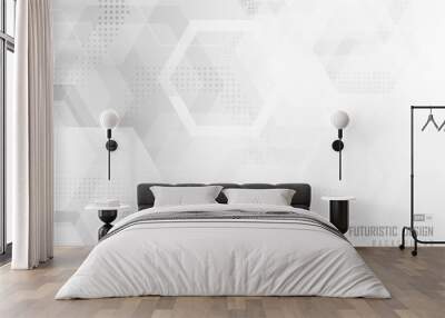 Abstract trendy technology of gradient white and gray hexagonal element pattern artwork design background. illustration vector eps10 Wall mural