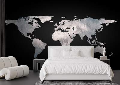 3d world map metal on black background Wall mural