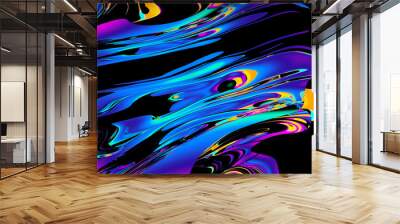 Abstract shapes, holographic, fluid and liquid colors, trendy gradients, 3d render. Wall mural