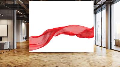 Abstract wave flowing red fabric on transparent. 3d render Wall mural