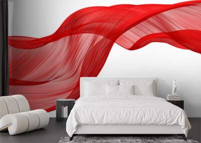 Fabric Flowing Cloth Wave, Red Waving Silk Flying Textile, 3d rendering Wall mural