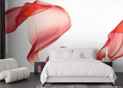 The red fabric fluttering in the wind on transparent background Wall mural