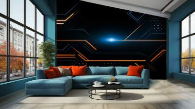 Black and gold technology lines background Wall mural