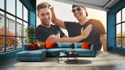 My wingman of choice. Portrait of two happy friends enjoying the day outside together. Wall mural