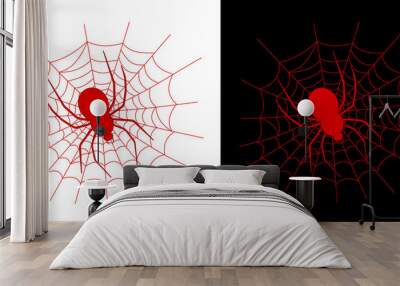 a big red spider on a web for the Halloween party Wall mural