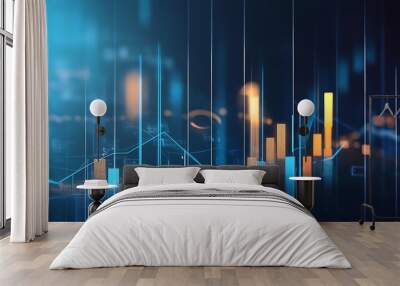 A captivating stock photo capturing the essence of a flourishing market chart displaying an impressive growth trend in business profits, accompanied by intricate money diagrams and success indicators. Wall mural