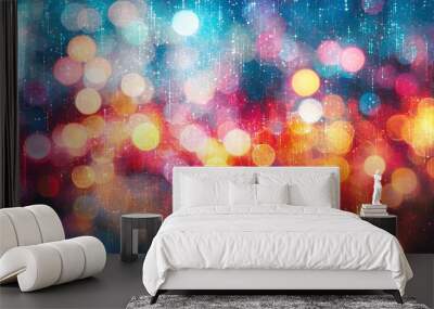 A visually striking stock photo featuring digital glitch art with distorted pixels and vibrant color schemes, creating a mesmerizing and futuristic aesthetic. Wall mural