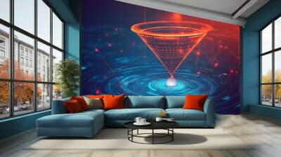 Image of a sleek, futuristic digital funnel with a cuttingedge technology interface, creating a visually stunning depiction of data visualization and tech concepts in the digital marketing space. Wall mural