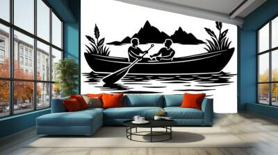 two people canoeing silhouette vector art Wall mural