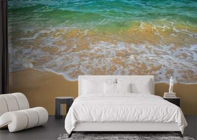 Beautiful foam wave contact sand beach Wall mural