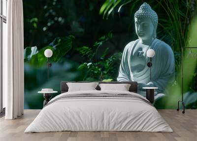 Buddha statue in forest environment in lotus pose Wall mural