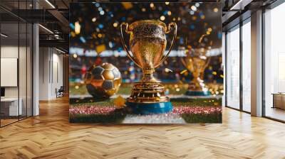 Champion Award gold cup, Golden winner's cup in the middle of a soccer stadium Wall mural