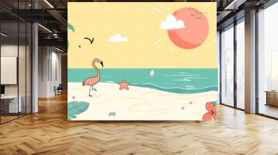 cute flat summer beach vector background Wall mural