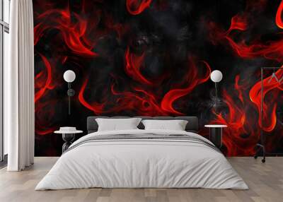 Dynamic orange and red flames lick upwards against a deep black background, creating a sense of power and destruction Wall mural