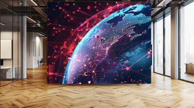 Network and data exchange over planet earth in space 3D rendering elements Wall mural