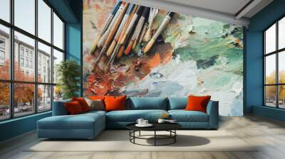 Colorful artist brushes and paint.  Wall mural