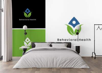 behavioral health logo nature drop vector with human leaf design template Wall mural