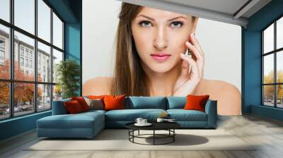 closeup portrait of a beautiful woman with beauty face and clean Wall mural