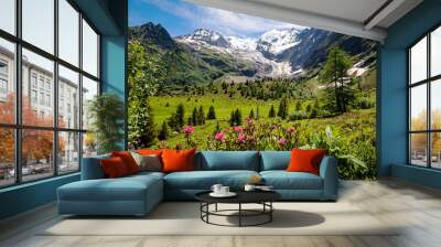 Amazing panorama of French Apls, part of famous trekk - Tour du Mont Blanc Wall mural