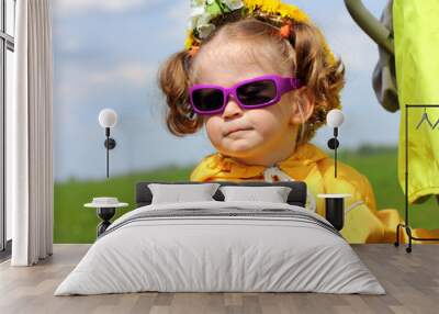 cute funny little girl in sunglasses Wall mural