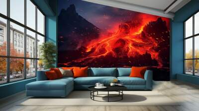 Dramatic volcanic lava eruption Wall mural