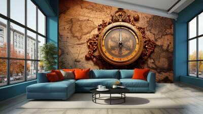 Old retro compass on ancient world map Wall mural