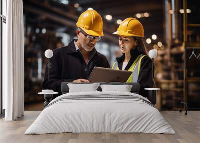 Two industry employees in hard hats at factory Wall mural