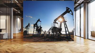 working oil pumps silhouette Wall mural